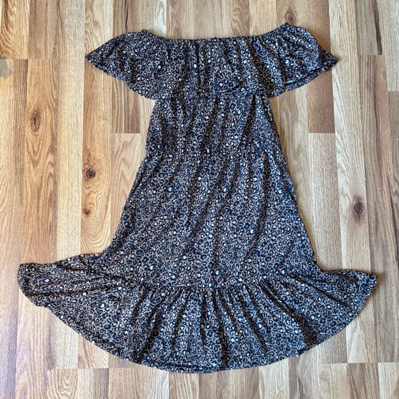 ASOS Brown Leopard Print Off-Shoulder Mini Dress size 4 - Picture 4 of 5